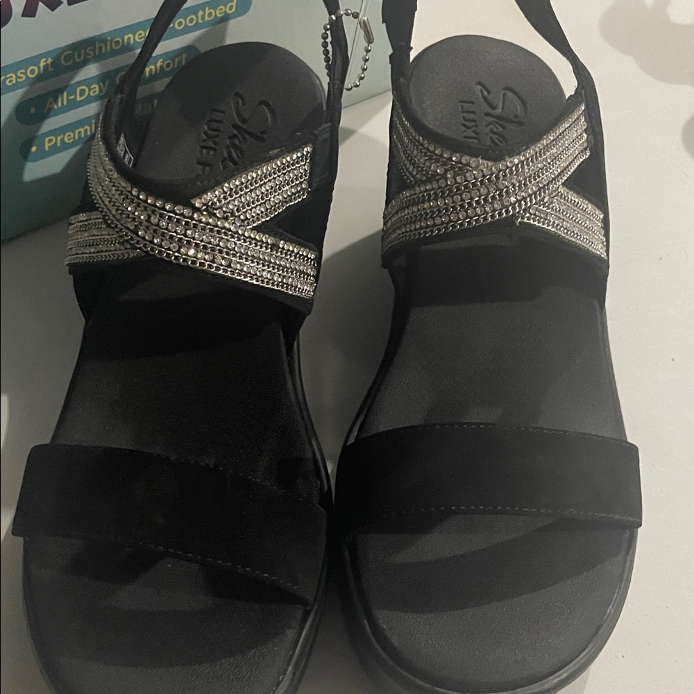 Skechers Black Sandals with Sparkling Straps - Picture 3 of 5
